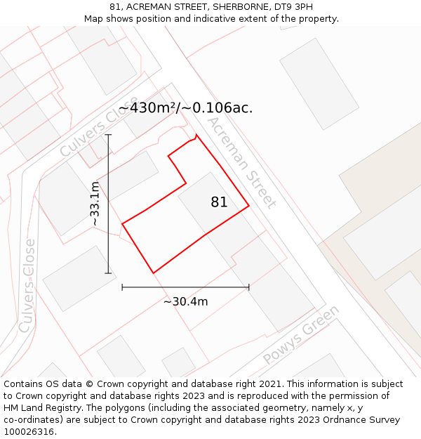 81, ACREMAN STREET, SHERBORNE, DT9 3PH: Plot and title map