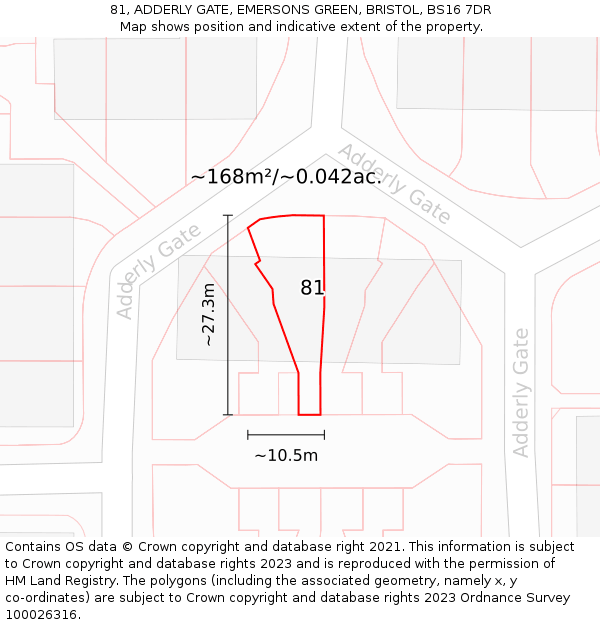 81, ADDERLY GATE, EMERSONS GREEN, BRISTOL, BS16 7DR: Plot and title map