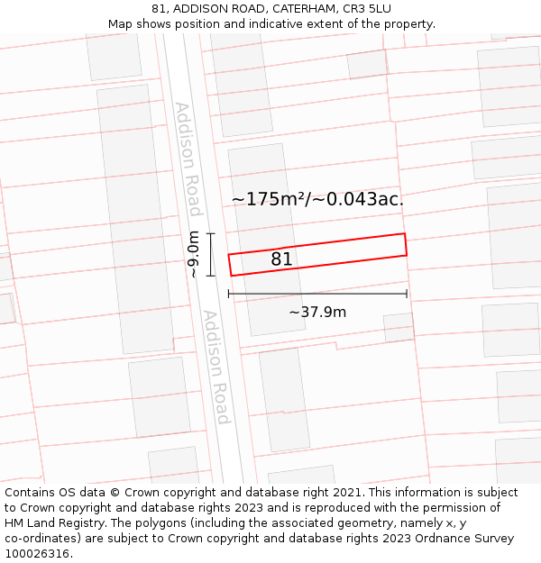 81, ADDISON ROAD, CATERHAM, CR3 5LU: Plot and title map