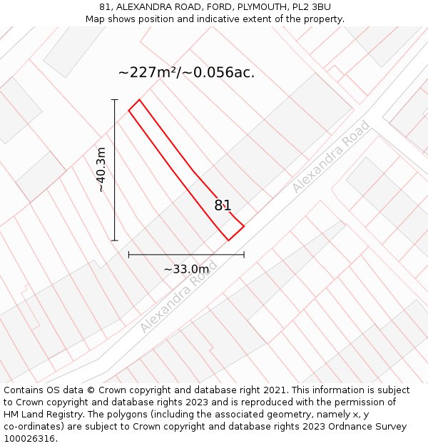 81, ALEXANDRA ROAD, FORD, PLYMOUTH, PL2 3BU: Plot and title map