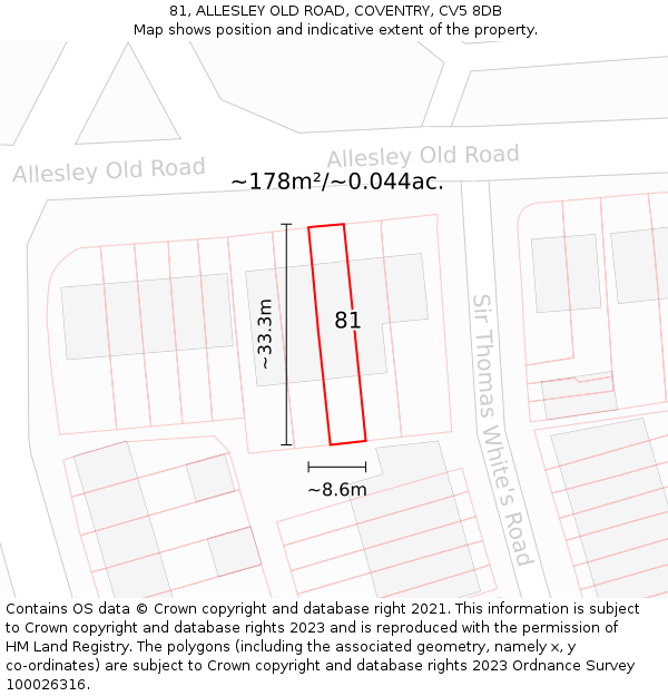 81, ALLESLEY OLD ROAD, COVENTRY, CV5 8DB: Plot and title map