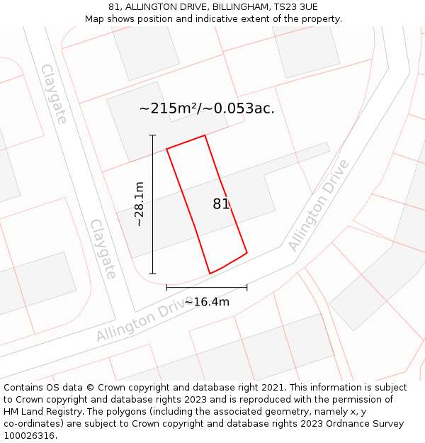 81, ALLINGTON DRIVE, BILLINGHAM, TS23 3UE: Plot and title map
