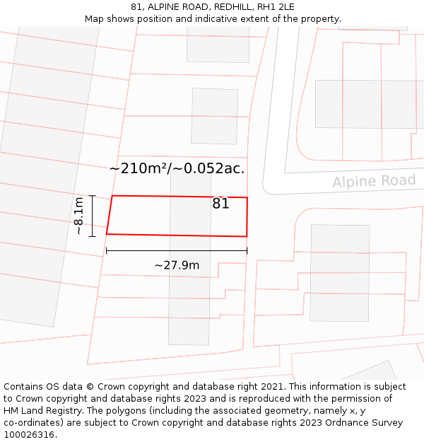 81, ALPINE ROAD, REDHILL, RH1 2LE: Plot and title map