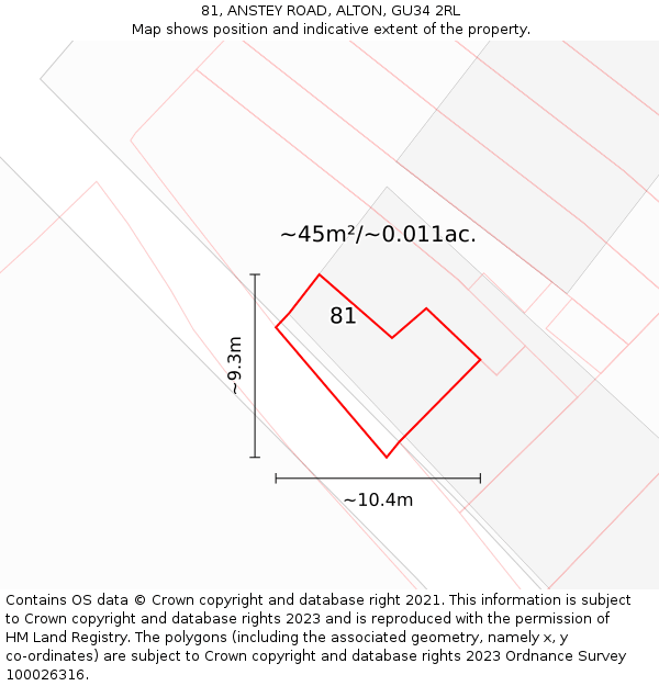 81, ANSTEY ROAD, ALTON, GU34 2RL: Plot and title map
