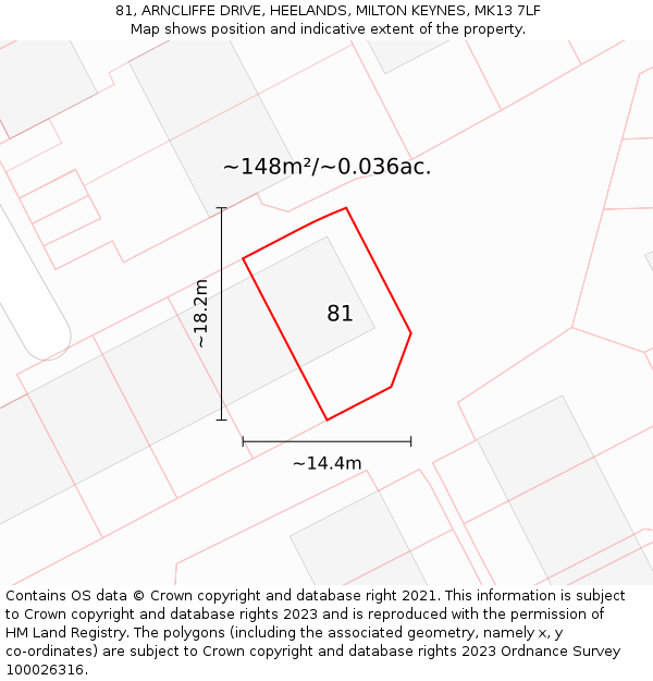 81, ARNCLIFFE DRIVE, HEELANDS, MILTON KEYNES, MK13 7LF: Plot and title map
