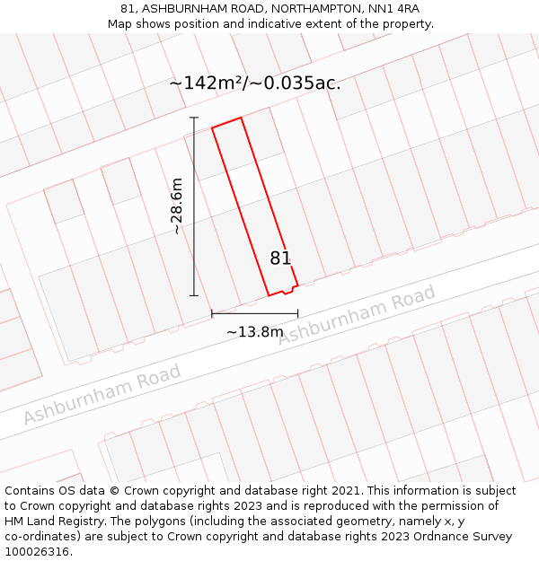 81, ASHBURNHAM ROAD, NORTHAMPTON, NN1 4RA: Plot and title map
