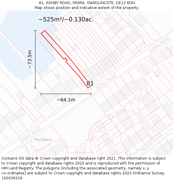 81, ASHBY ROAD, MOIRA, SWADLINCOTE, DE12 6DN: Plot and title map