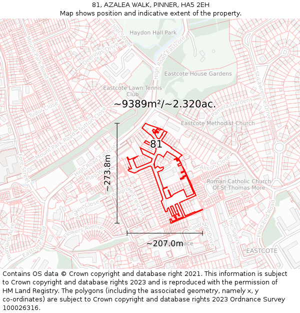 81, AZALEA WALK, PINNER, HA5 2EH: Plot and title map