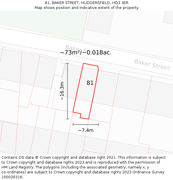 81, BAKER STREET, HUDDERSFIELD, HD3 3ER: Plot and title map