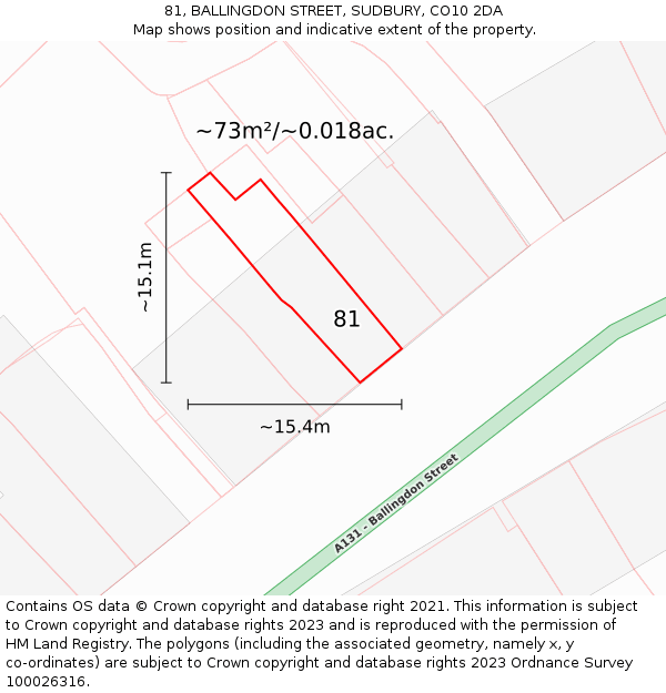 81, BALLINGDON STREET, SUDBURY, CO10 2DA: Plot and title map