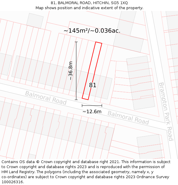 81, BALMORAL ROAD, HITCHIN, SG5 1XQ: Plot and title map