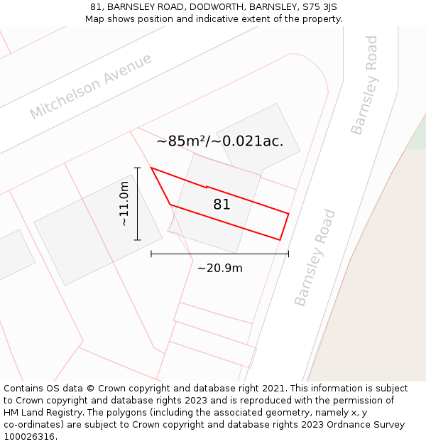 81, BARNSLEY ROAD, DODWORTH, BARNSLEY, S75 3JS: Plot and title map