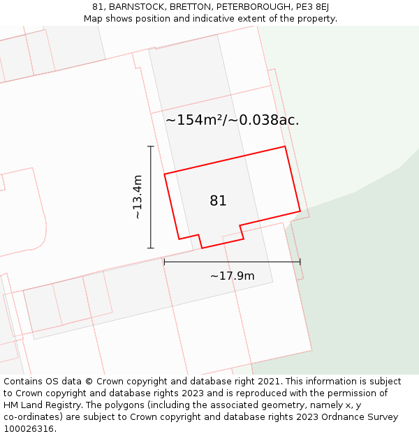 81, BARNSTOCK, BRETTON, PETERBOROUGH, PE3 8EJ: Plot and title map