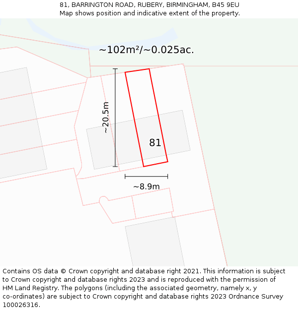 81, BARRINGTON ROAD, RUBERY, BIRMINGHAM, B45 9EU: Plot and title map