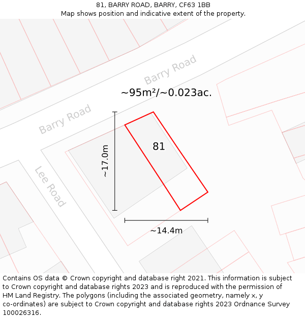 81, BARRY ROAD, BARRY, CF63 1BB: Plot and title map