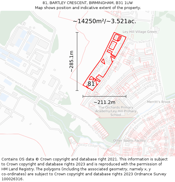 81, BARTLEY CRESCENT, BIRMINGHAM, B31 1UW: Plot and title map