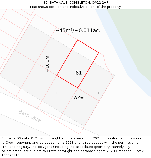 81, BATH VALE, CONGLETON, CW12 2HF: Plot and title map