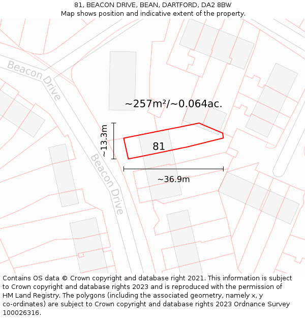81, BEACON DRIVE, BEAN, DARTFORD, DA2 8BW: Plot and title map