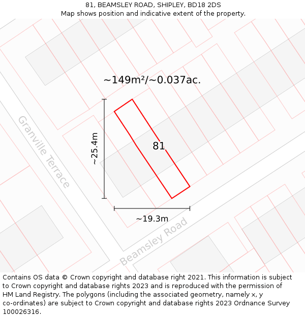 81, BEAMSLEY ROAD, SHIPLEY, BD18 2DS: Plot and title map