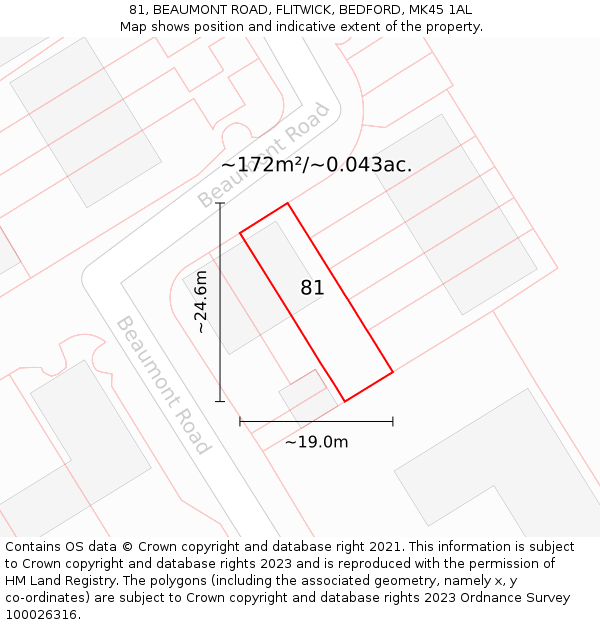 81, BEAUMONT ROAD, FLITWICK, BEDFORD, MK45 1AL: Plot and title map
