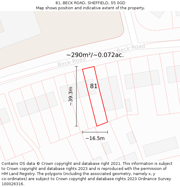 81, BECK ROAD, SHEFFIELD, S5 0GD: Plot and title map