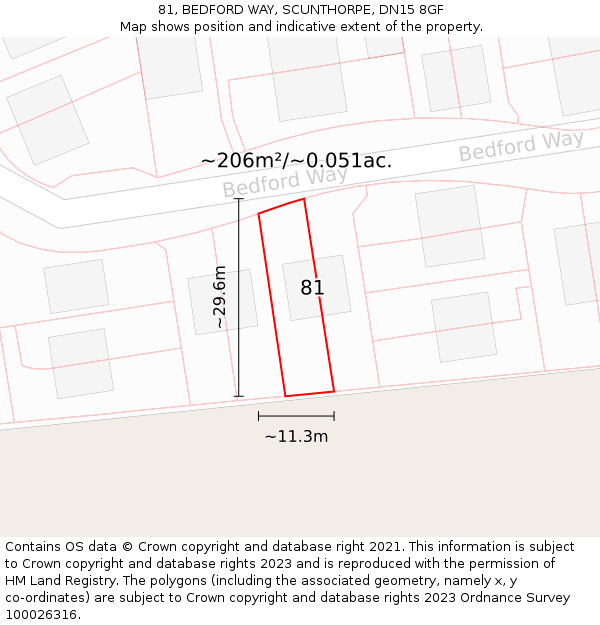 81, BEDFORD WAY, SCUNTHORPE, DN15 8GF: Plot and title map