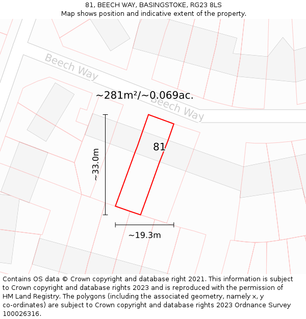 81, BEECH WAY, BASINGSTOKE, RG23 8LS: Plot and title map