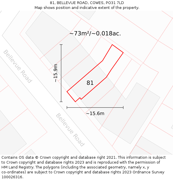 81, BELLEVUE ROAD, COWES, PO31 7LD: Plot and title map