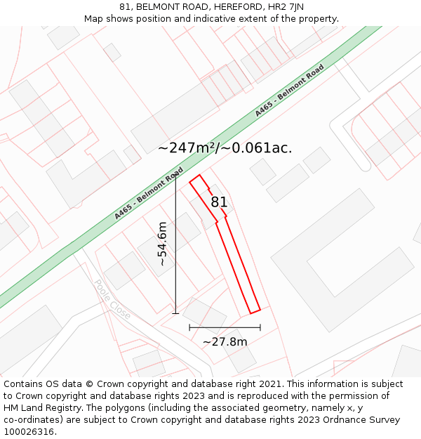 81, BELMONT ROAD, HEREFORD, HR2 7JN: Plot and title map