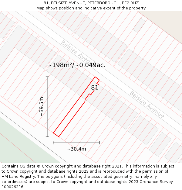 81, BELSIZE AVENUE, PETERBOROUGH, PE2 9HZ: Plot and title map