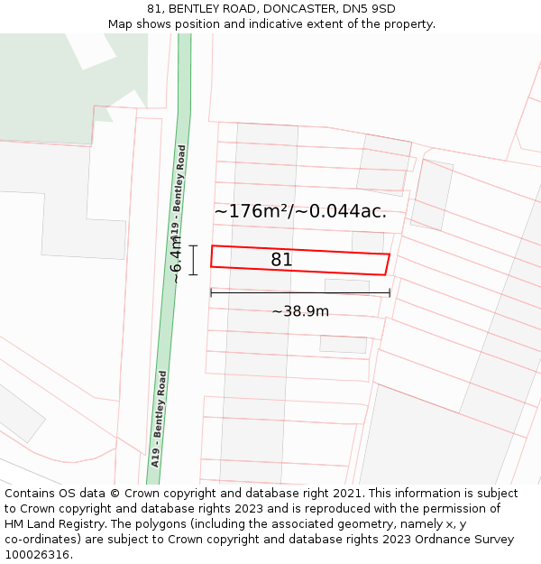 81, BENTLEY ROAD, DONCASTER, DN5 9SD: Plot and title map