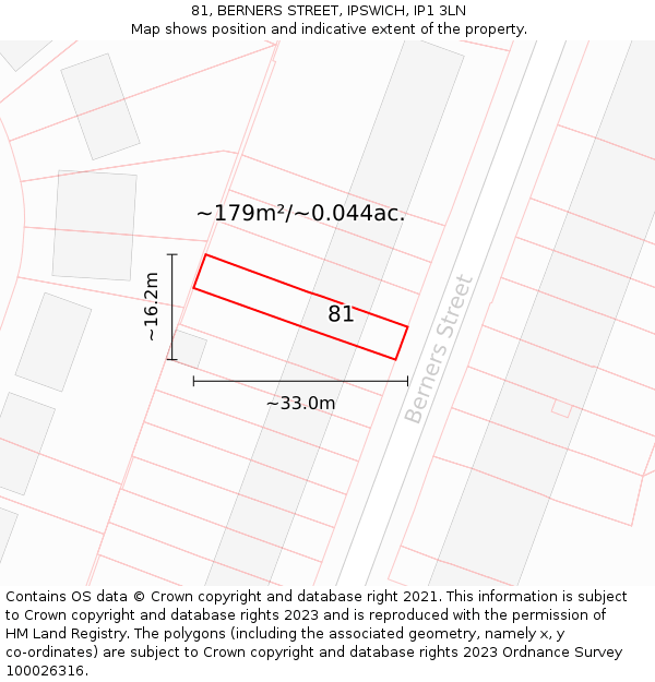 81, BERNERS STREET, IPSWICH, IP1 3LN: Plot and title map