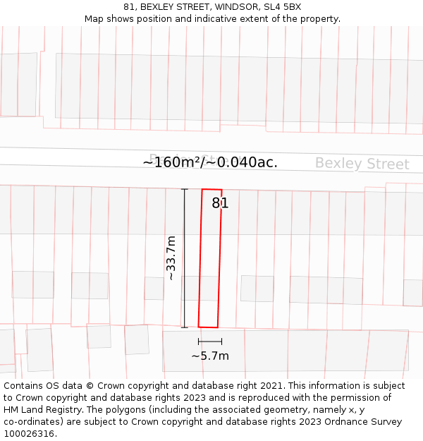 81, BEXLEY STREET, WINDSOR, SL4 5BX: Plot and title map