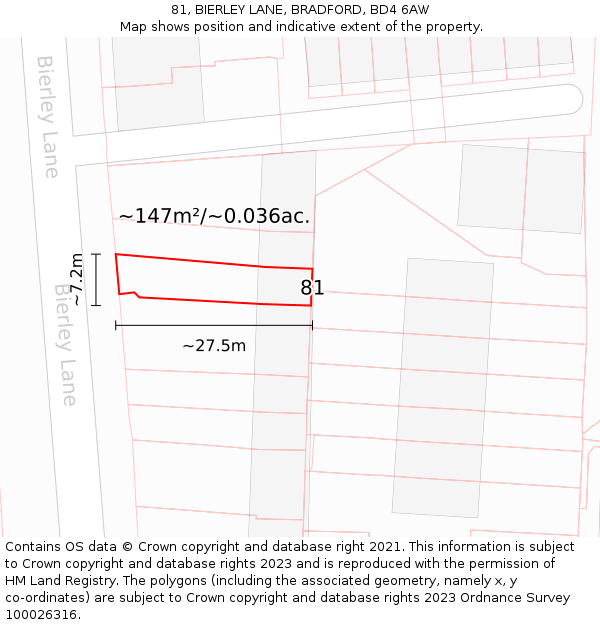 81, BIERLEY LANE, BRADFORD, BD4 6AW: Plot and title map