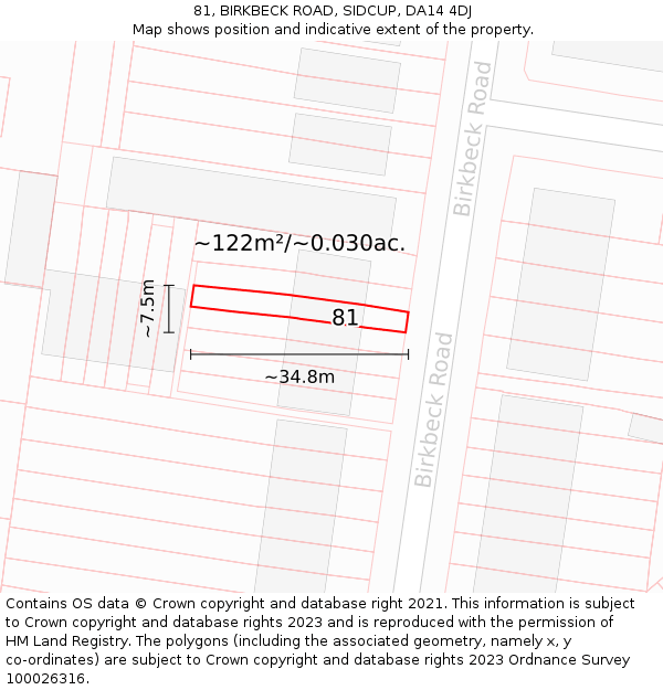 81, BIRKBECK ROAD, SIDCUP, DA14 4DJ: Plot and title map