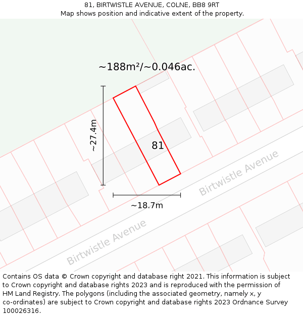 81, BIRTWISTLE AVENUE, COLNE, BB8 9RT: Plot and title map