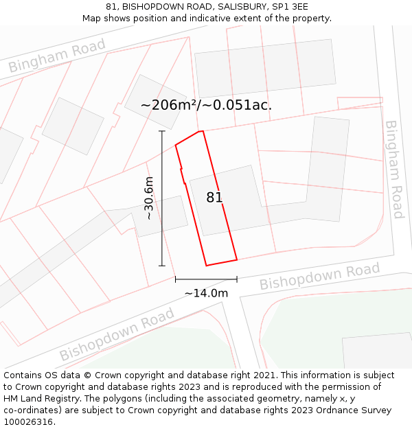 81, BISHOPDOWN ROAD, SALISBURY, SP1 3EE: Plot and title map