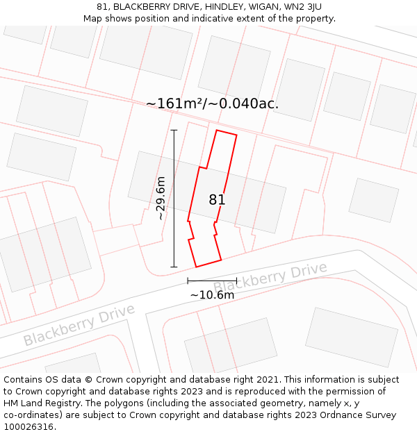 81, BLACKBERRY DRIVE, HINDLEY, WIGAN, WN2 3JU: Plot and title map
