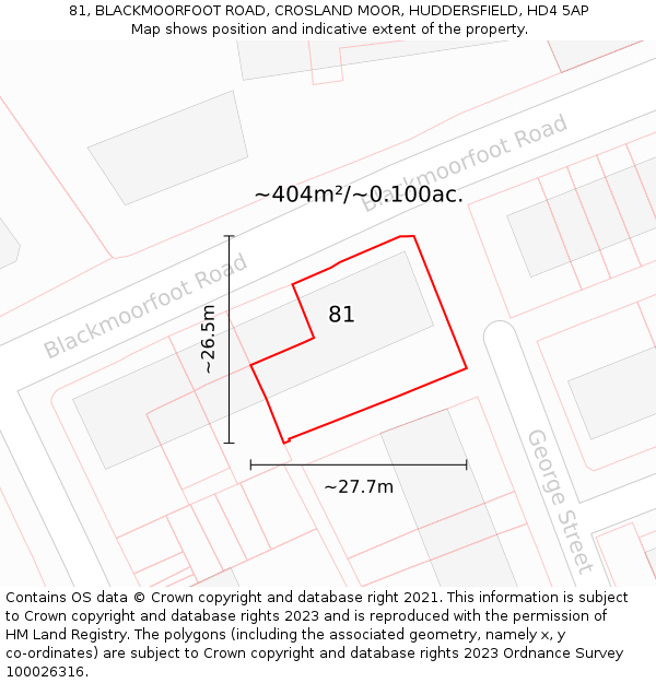 81, BLACKMOORFOOT ROAD, CROSLAND MOOR, HUDDERSFIELD, HD4 5AP: Plot and title map