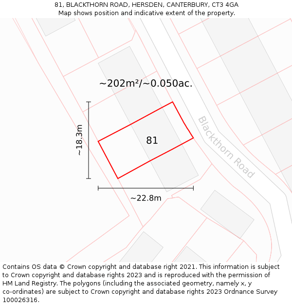 81, BLACKTHORN ROAD, HERSDEN, CANTERBURY, CT3 4GA: Plot and title map