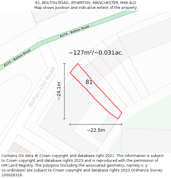 81, BOLTON ROAD, ATHERTON, MANCHESTER, M46 9LD: Plot and title map