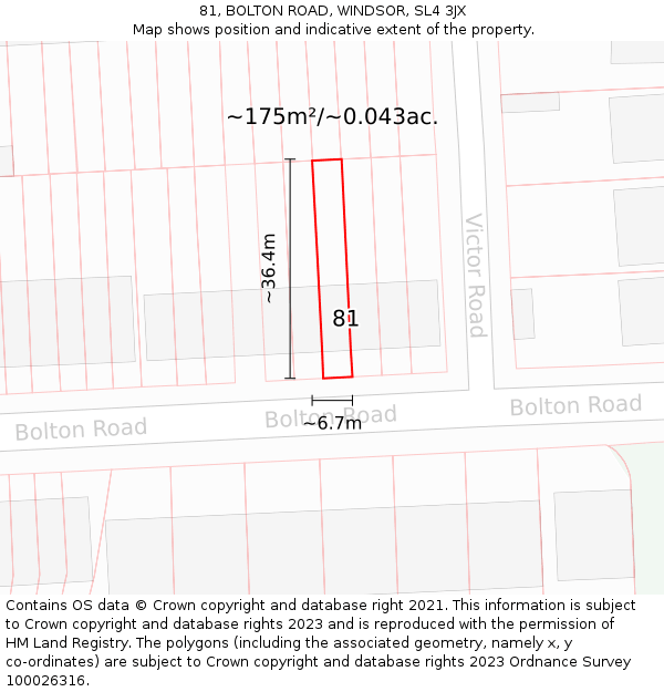 81, BOLTON ROAD, WINDSOR, SL4 3JX: Plot and title map