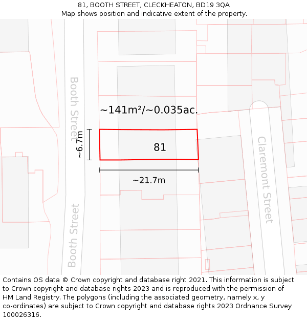 81, BOOTH STREET, CLECKHEATON, BD19 3QA: Plot and title map