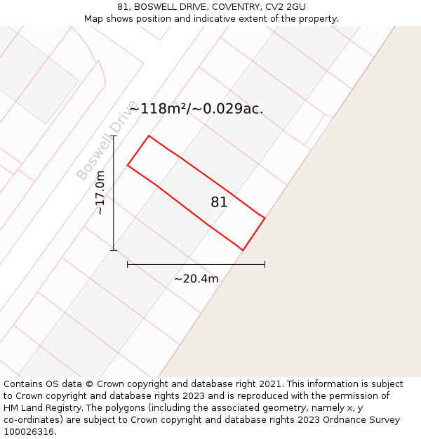 81, BOSWELL DRIVE, COVENTRY, CV2 2GU: Plot and title map