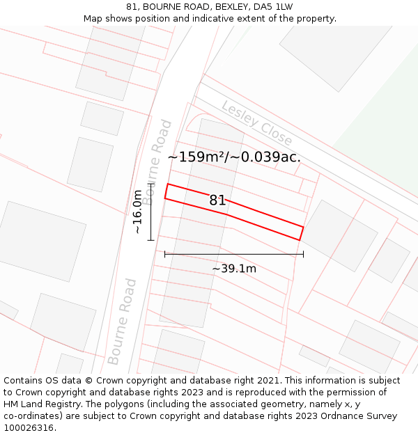 81, BOURNE ROAD, BEXLEY, DA5 1LW: Plot and title map
