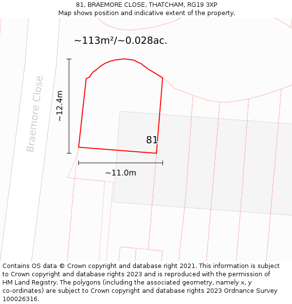 81, BRAEMORE CLOSE, THATCHAM, RG19 3XP: Plot and title map