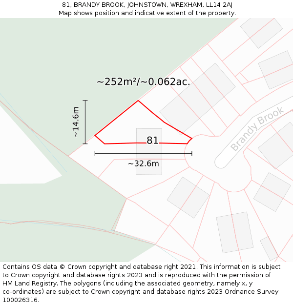 81, BRANDY BROOK, JOHNSTOWN, WREXHAM, LL14 2AJ: Plot and title map