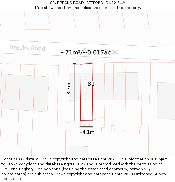 81, BRECKS ROAD, RETFORD, DN22 7UA: Plot and title map