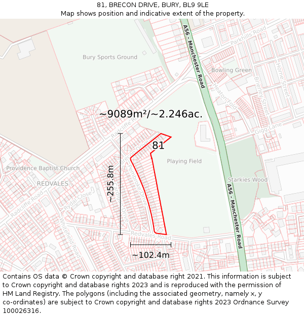 81, BRECON DRIVE, BURY, BL9 9LE: Plot and title map