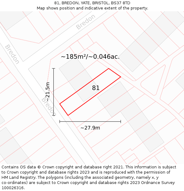 81, BREDON, YATE, BRISTOL, BS37 8TD: Plot and title map